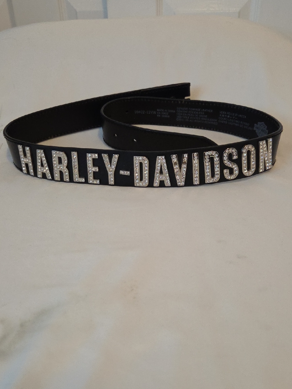 Harley-Davidson Black Belt with Silver Crystal Lettering